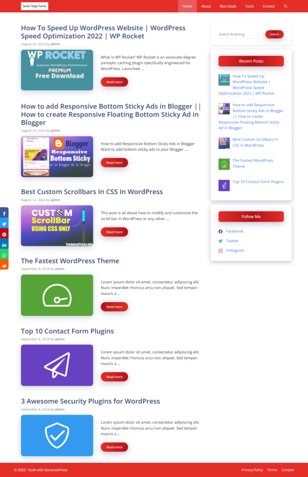 GeneratePress Theme Customization For Instant AdSense Approval (Red)