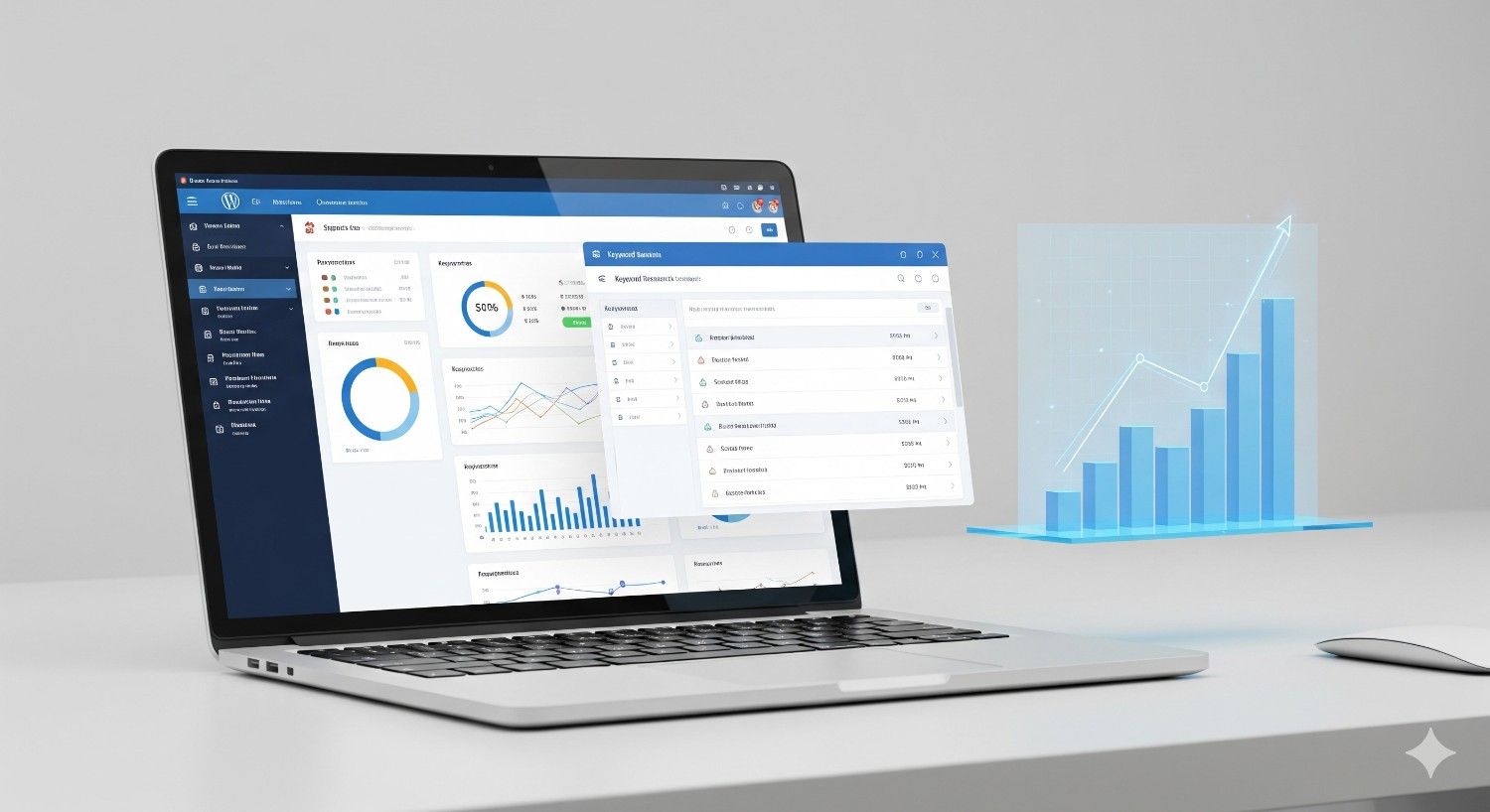 WordPress SEO optimization process with ranking analytics
